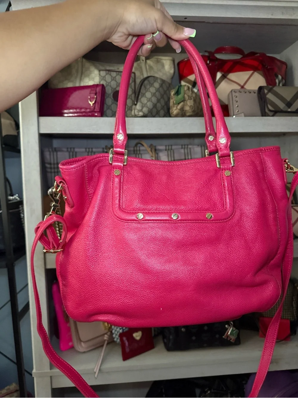 Tory Burch Bright Pink Pebbled Leather Shoulder Bag
